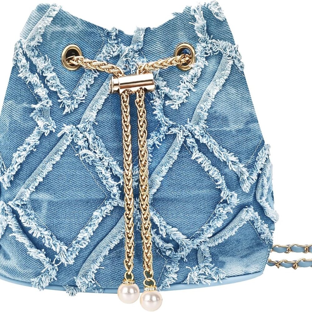 Denim Quilted Drawstring Jean Purses for Women Denim Clutch Hobo Bags Crossbody